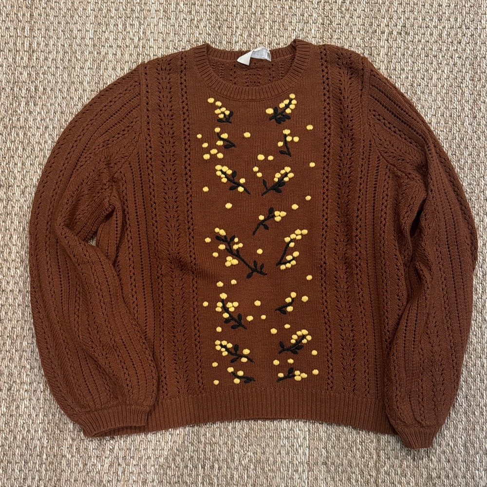 Sezane Chestnut Sweater with Mustard Accents